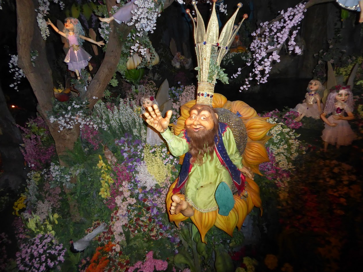 Efteling — waterfall garden with rhododendrons in bloom