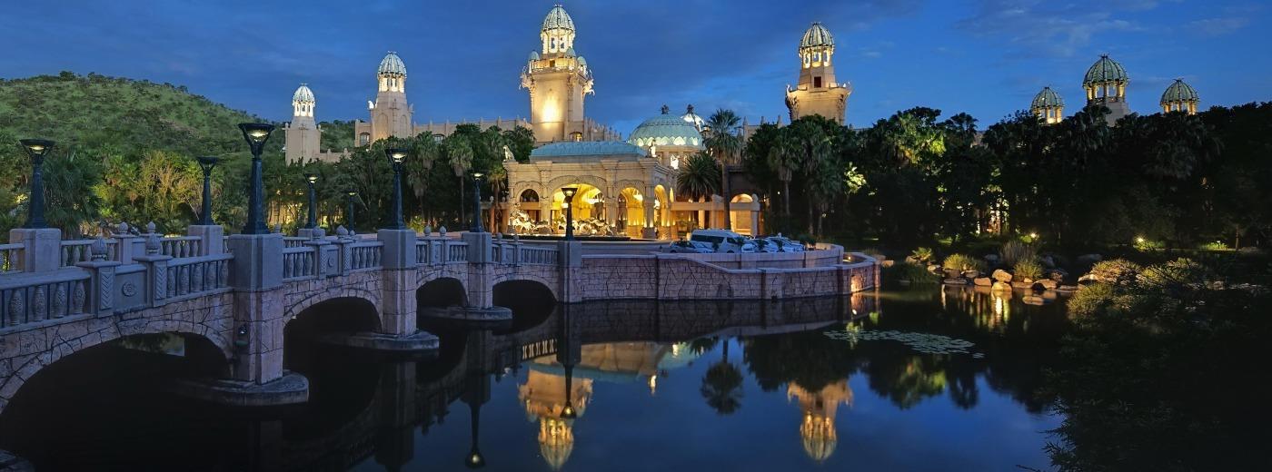 The Palace of the Lost City at Sun City — lit up at night